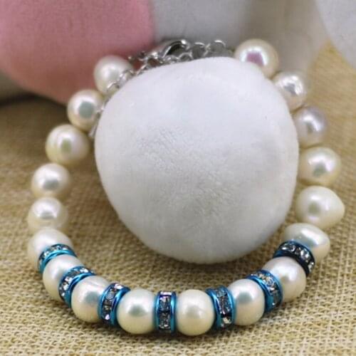 Charming 9-10mm natural white cultured freshwater pearl beads strand bracelets & bangle fior women unique jewelry 7.5inch B3089