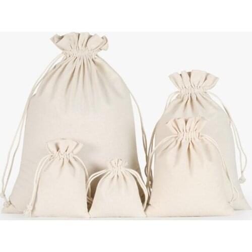 PK-011 Wholesale Custom Print Organic customized muslin pouch cotton drawstring bag small linen jewelry bag