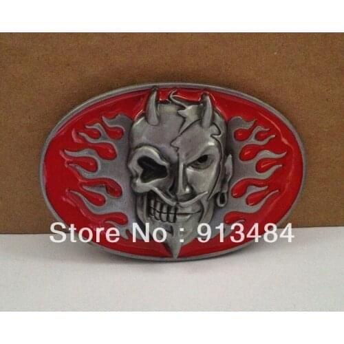 Skull belt buckle with flame with pewter finish JF-B171 brand new condition,free shipping
