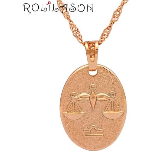 ROLILASON 12 Constellation Ovel Libra design glittering golden tone Fashion Jewelry Necklace Pendants for gift LN0543s