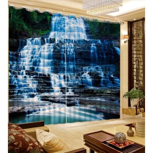 Luxury 3D Blackout Window Curtains Natural landscape waterfall blue Blackout Shade Window Curtains