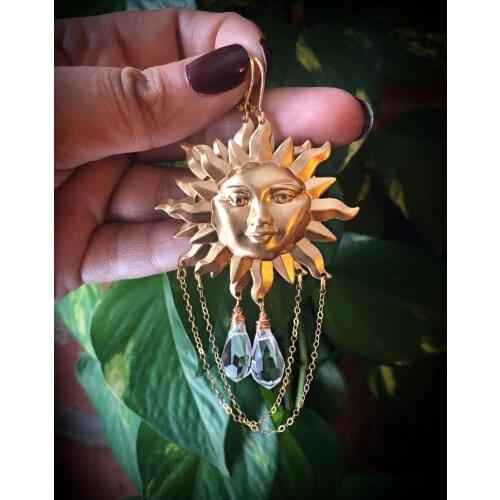 New Design Sun Goddess and Crystal Earrings Charm Earrings Moon Boho Hippie Bohemian Celestial Witchy gift Jewelry
