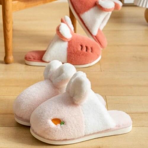 Apanzu women winter slippers indoor Cartoon rabbit Shoes Soft Winter Warm House Slippers Bedroom Slippers fur Couples slides