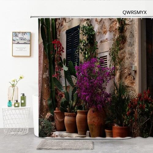 European Style Mediterranean Style Garden Town Bath Curtain Landscape Shower Curtains Washable Home Decor Wall Bathroom Products