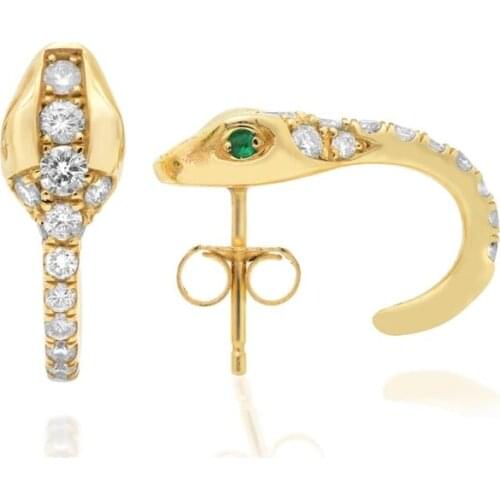 High Quality 1pair Brass Snake stud Earing for Women green white Rhinestone Snake Earrings hot 2021