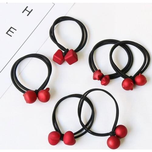 High Quality Popular Red Elastic Hair Bands Heart Bear Rabbit Headband Women Cartoon Rubber Band Lady Hair Accessories Scrunchie