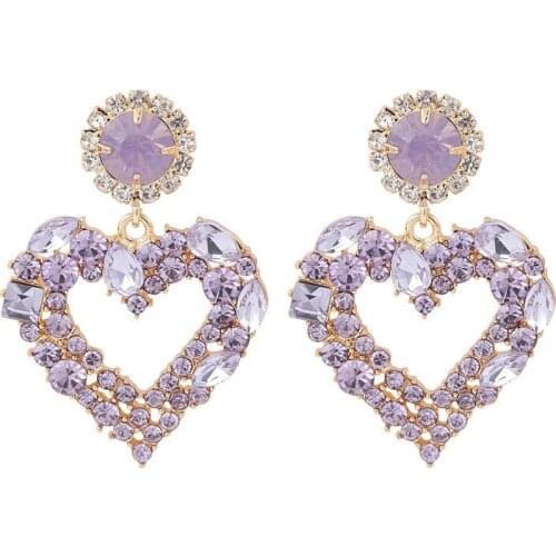 Korean Hollow Heart Drop Earrings For Women Luxury Shiny Crystal Statement Dangle Earring Wedding Bride Jewelry Gift