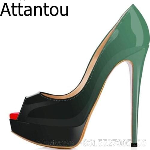 Mixed Color Green black Women Red Peep Toe Thin High Heel Platform Pumps Party Dress Shoes Plus Size 45