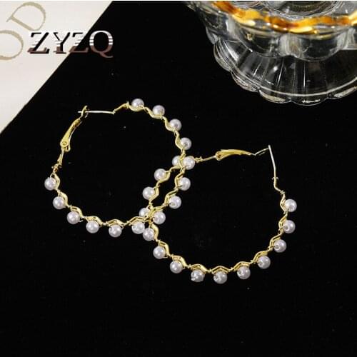 ZYZQ S925 Needle Wedding Earrings Sweet Imitation Pearl Hoop Earrings Fashion Bridal Brincos Jewelry Accessories Wholesale