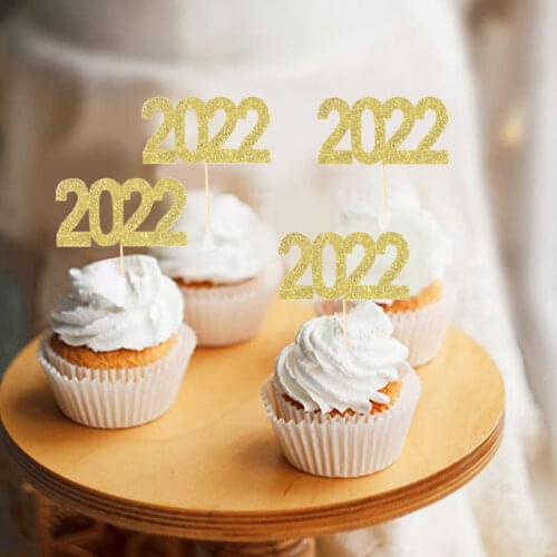 12pcs 2022 Cake Topper 2022 New Year Party Decoration Glittering New Year Eve Party Cupcake Cake Toppers Christmas Decor Natal