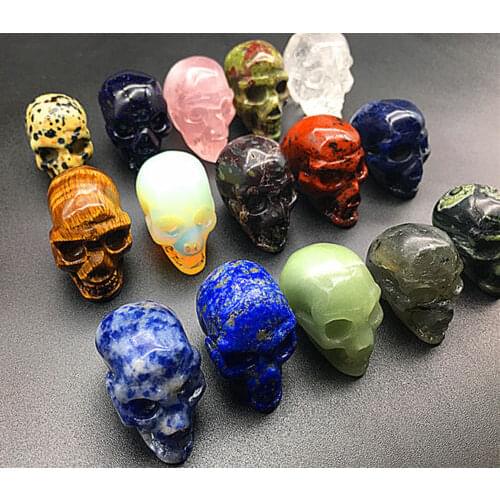 15pc Natural Different Kinds of Gemstone Tiny Skulls Quartz Crystal Skull Healin