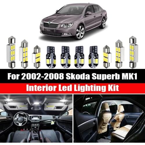 16 Bulbs For 2002-2008 Skoda Superb MK1 White Error Free Car LED Interior Light Kit Sedan Map Dome Trunk Lamp