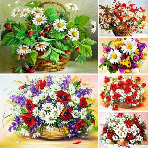 2020 Meian flowe 5D Diamond Paintings Cross Stitch Daisy Rhinestone Mosaic Diamond Embroidery Flowers Full Drill Home Decoration