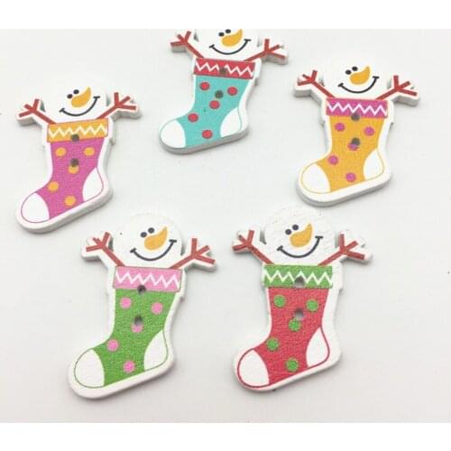 500pcs 32x28mm Christmas Stocking Socks Wood Buttons Sewing Crafts Xmas Embellishments Scrapbooking Cardmaking Cute Button