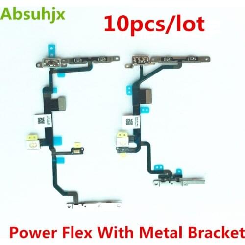 Absuhjx 10pcs Power Button Flex Cable for iPhone X 8 7 Plus 8G 8P 6S Volume Button Switch Control Flex with Metal Bracket Parts