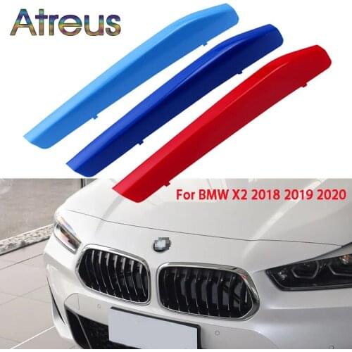 Atreus 3pcs 3D Car Front Grille Trim Sport Strips Cover Stickers For New BMW X2 F39 2018 2019 2020 M Power Accessories