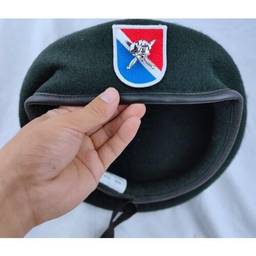 United States Us Army 11th Special Forces Group Wool Blackish Green Beret & SPECIAL FORCES MILITARY PIN HAT BADGE Military Hat