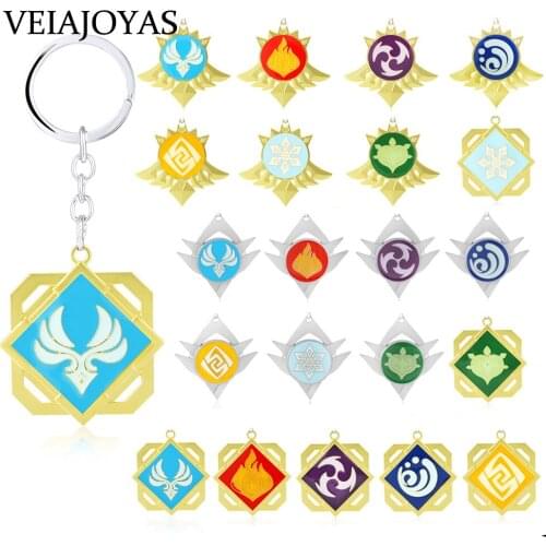 21 Styles Hot Game Metal Jewelry Keychains Genshin Impact Cosplay Key Chain 7 Element Weapons Eye of God Accessories Kids Toys