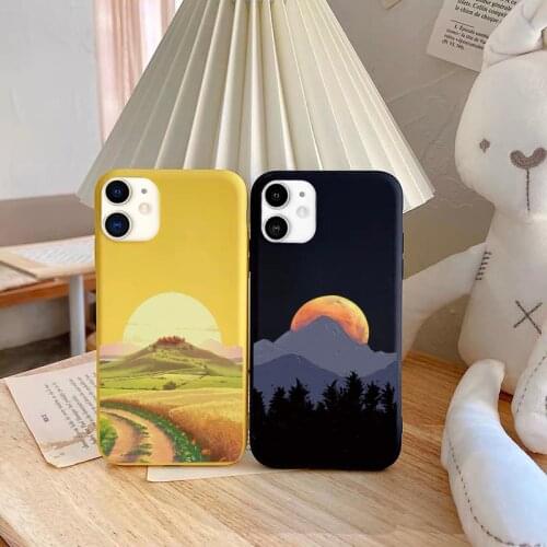 Hand-painted Landscape Scenery Phone Case For iphone X XS MAX XR 12 mini 11 pro max 6s 7 8 Plus SE 2020 Soft Silicone Back Cover