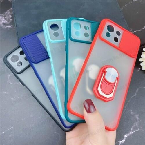 Slide Camera Lens Protective Phone Case For Xiaomi 11 Lite 11i 11X 10T Pro 10i 5G POCO X3 NFC M3 Ring Stand Frosted Phone Cover