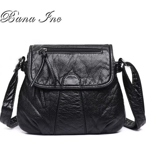 Black Small Women Messenger Bag Soft Washed PU Leather Crossbody Bag Female Handbag Purses Bolsa Feminina Bolsos Muje