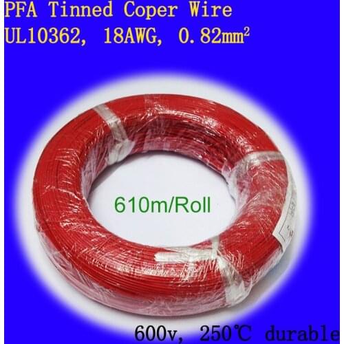 UL10362 18AWG PFA Material Electrical Wire, 600V Tinned Copper Stranded Electric Cable Lamp Lighting Cord 610m per Roll