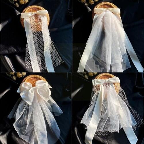 Bowknot Barrettes Photograph Props Headwear Bridal Jewelry Wedding Long Hair Veil Clip White Bow Handmade Head Hairpin Ribb E3T7