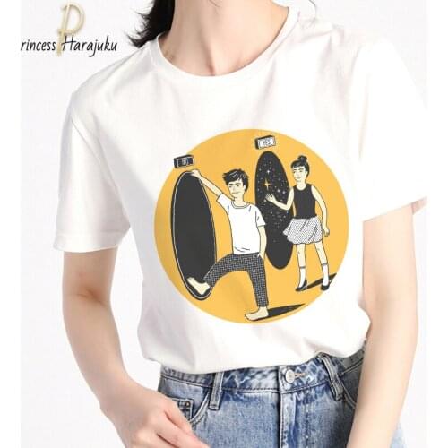 Harajuku Tee Shirt Two Guys Small Talk Print T Shirt Women Casual O-neck Fashion Summer Korean Hipster Streetwear Camiseta Mujer