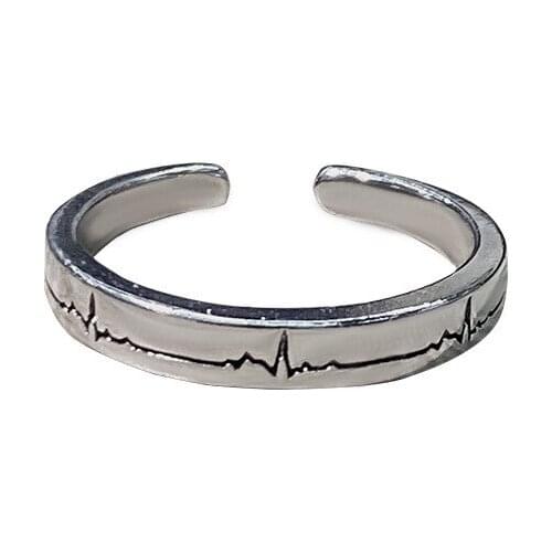 POTCET Unisex Electrocardiogram Can Open Ring Geometric Fashion Retro Hip Hop Personality Party Jewelry