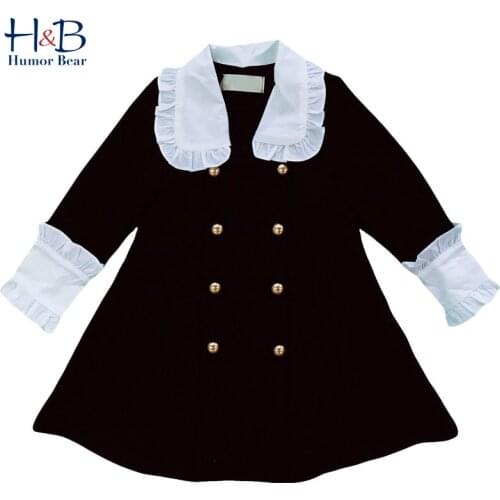 Humor Bear Children Clothing Girls Dress British Style Toddler Autumn Long Sleeve Lapel Buttons Baby Kids Party Girls Dress