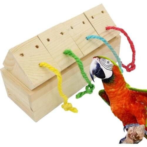 Bird Intelligence Toy Wooden Box Food Foraging Feeder Cage Feeding Toys Parrot Treat Training for Bird Budgie Parakeet Cockatiel