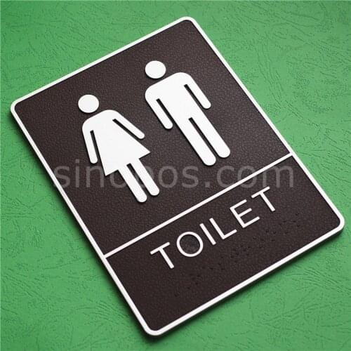 Adhesive Bathroom Plastic Sign With Braille Embossed 8", washroom door large signage restroom wall panels toilet WC room plate