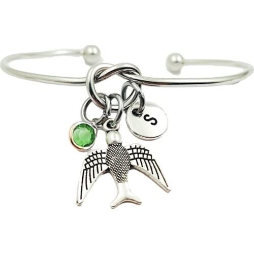 Swallow Animal Creative Initial Letter Monogram Birthstone Adjustable Bracelet Fashion Jewelry Women Gift Accessories Pendant