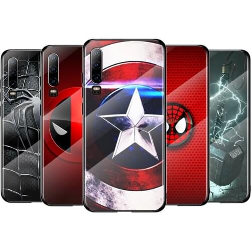 Marvel Superhero Logo For Huawei P40 P30 P20 P10 Pro Plus Lite 5G 2019 Tempered Glass Cover Shell Luxury Phone Case