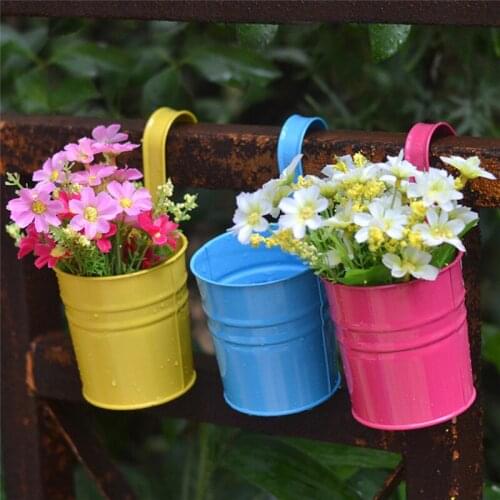 10pcs Flower Metal Hanging Pots Garden Balcony Wall Vertical Hang Bucket Iron Holder Basket With Removable Tin Home Decor