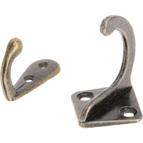 5Pcs Hook Antique Bronze Brass Mini Hangers Zinc Alloy Wall Hat Coat Clothes Towel Robe Vintage Furniture fittings with screws