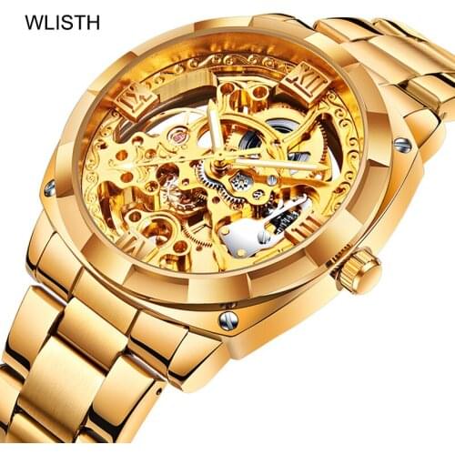 WLISTH Automatic Mechanical Watch Men Top Brand Mens Watches Stainless Steel Gold Wristwatch Male Business Relogio Masculino
