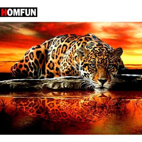HOMFUN Full Square/Round Drill 5D DIY Diamond Painting "sunset leopard" Embroidery Cross Stitch 3D Home Decor Gift BK012