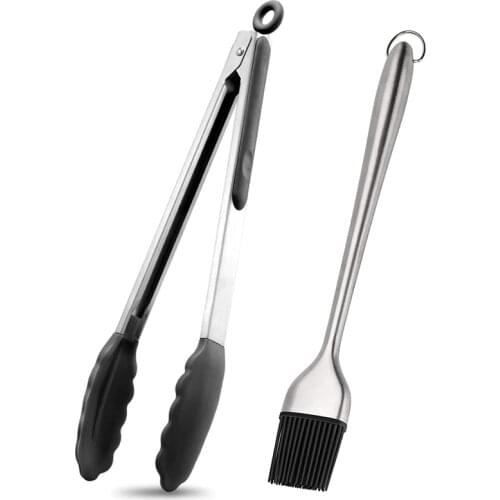 Silicone BBQ Tongs Oil Brush Set Barbeque Grill Tongs Oil Sauce Brush Food Serving Tongs Barbecue Tools Kitchen Cooking Utensils