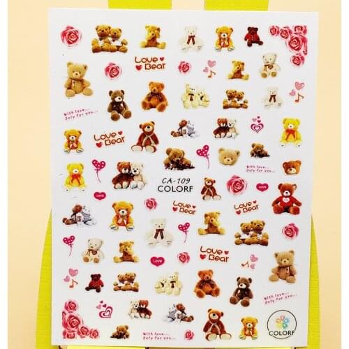 3D Stickers for Nails Cute Bear Flowers Love Design Nails Art Decoration Manicure Sticker Decals Slider Nail Foil Accessories