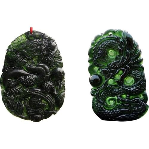 Natural Black Green Jade Pendant Dragon Shaped Handmade Jade Desktop Ornaments Crafts Good Luck Amulet cuarzo piedra natural