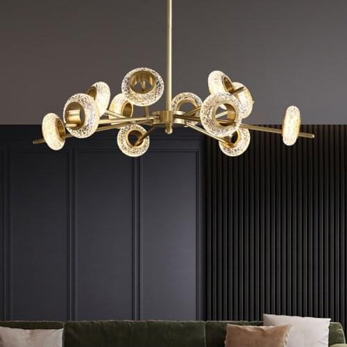 New Copper Molecular Led Chandelier Lighting Home Decor Living Room Bedroom Nordic Luxury Wristband Crack Lamps