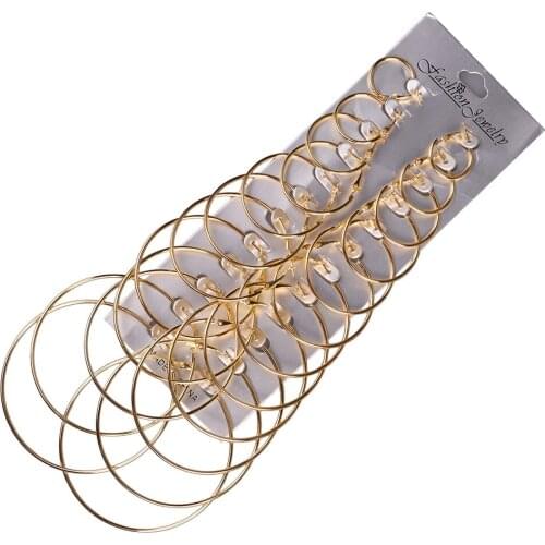 2018 NEW Big Circle Hoop Earring Set For Women Simple Punk Style Brincos Round Earrings Party Jewelry Gift 12 pair/lot