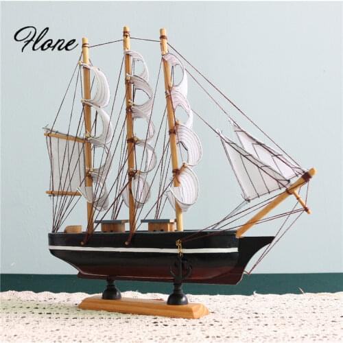 New Exquisite Three-mast Sailboat ornaments Simulation Wood Sailing Boat Shape Centerpiece Best Gift to Friend