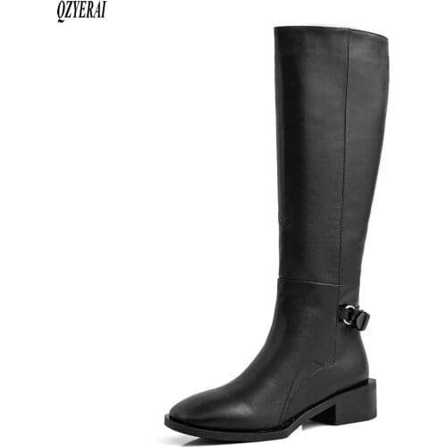 QZYERAI New style The knee boots Genuine leather Womens boots European style cowhide Female boots Autumn and winter shoes