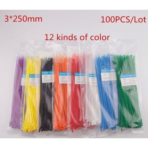 100PCS/Lot 3*250 colorful cable tie Nylon cable ties All sorts of color 3X250MM