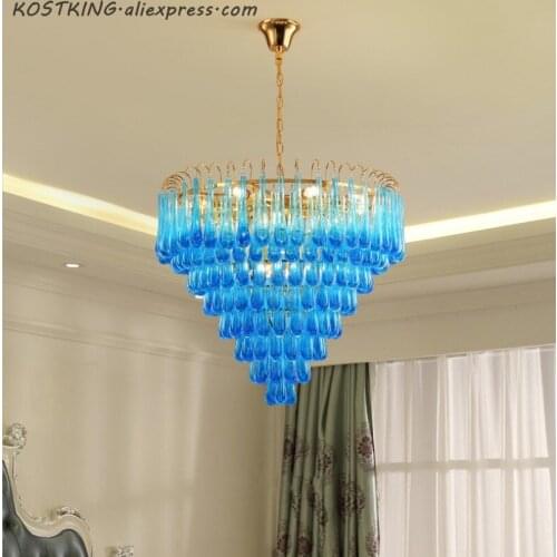 Postmodern luxury crystal chandelier living room dining room blue water drop personality creative designer model room lamp led