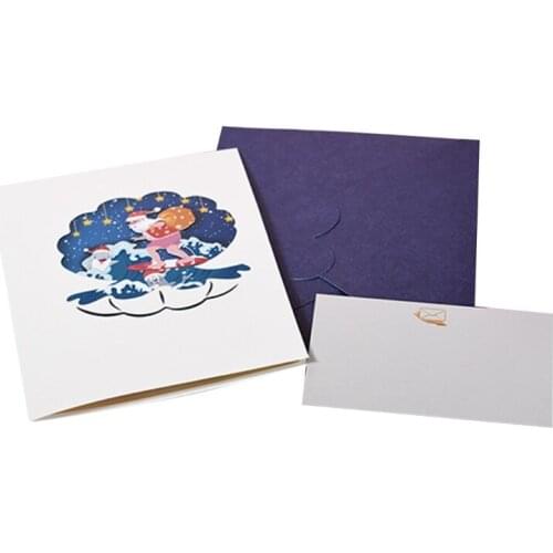 K1MF Christmas Santa Claus Surfing 3D Pop-Up Greeting Card for Xmas New Year Envelope