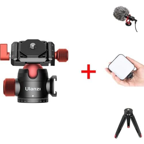 Ulanzi U-70 Tripod Ball Head Cold Shoe Rotating Double Panoramic Head Gimbal Pan-Tilt Spherical Bracket for DSLR Camera mic