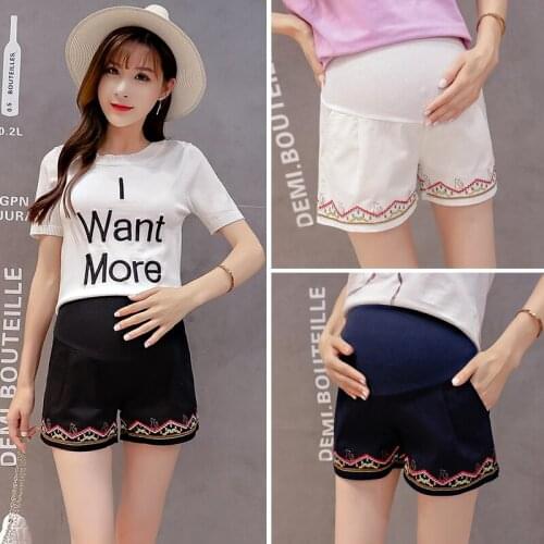 623# Maternity Leisure Pants Embroidery Summer Fashion Shorts Support Pants Maternity Trousers